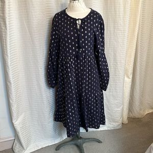 Kaktus navy blue and gold diamond print cotton babydoll midi  dress